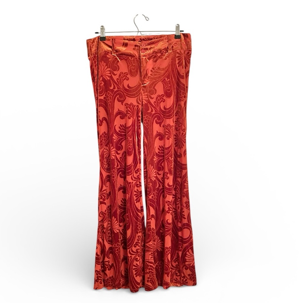 Urban Outfitters Rust Orange Burnout Velvet Damask Flare Pants Size 8